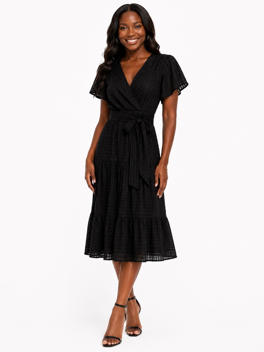 Black Textured Wrap Dress – Feminine & Effortless